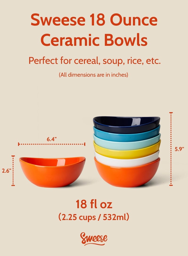 Sweese 18 oz Medium Porcelain Bowl - Set of 6 Rainbow Colored Cereal, Dessert, Soup, Rice & Salad Bowls, Ceramic Serving Bowls - Image 2